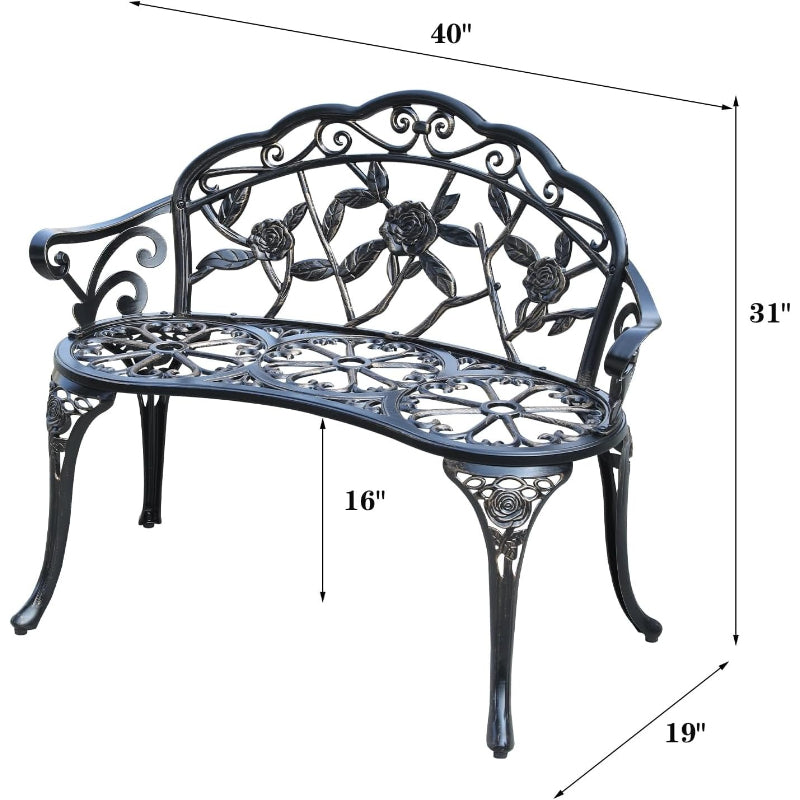 Cast Aluminum Outdoor Garden Bench, Bronze