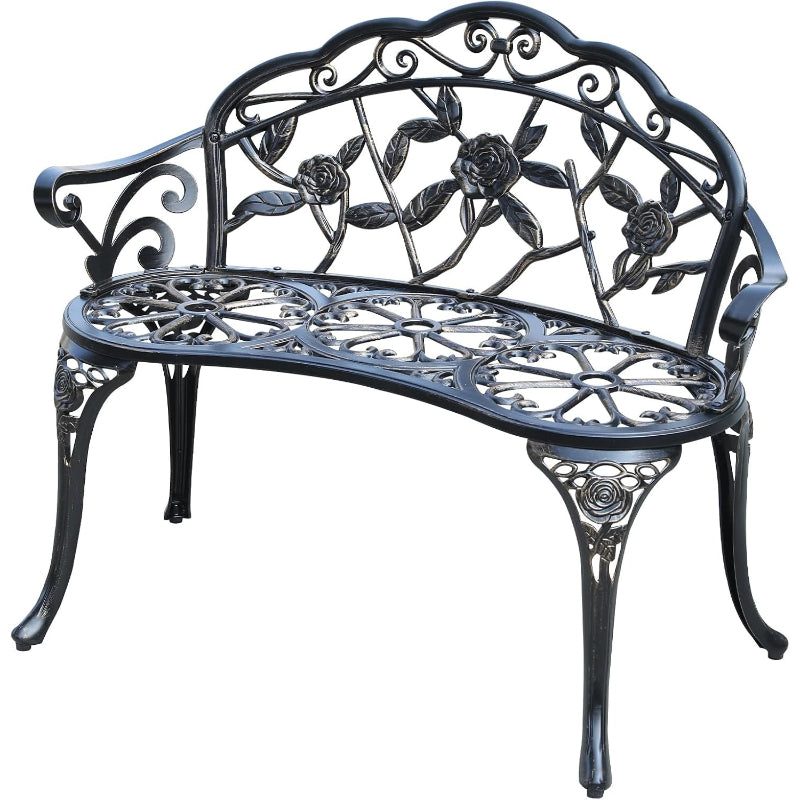 Cast Aluminum Outdoor Garden Bench, Bronze