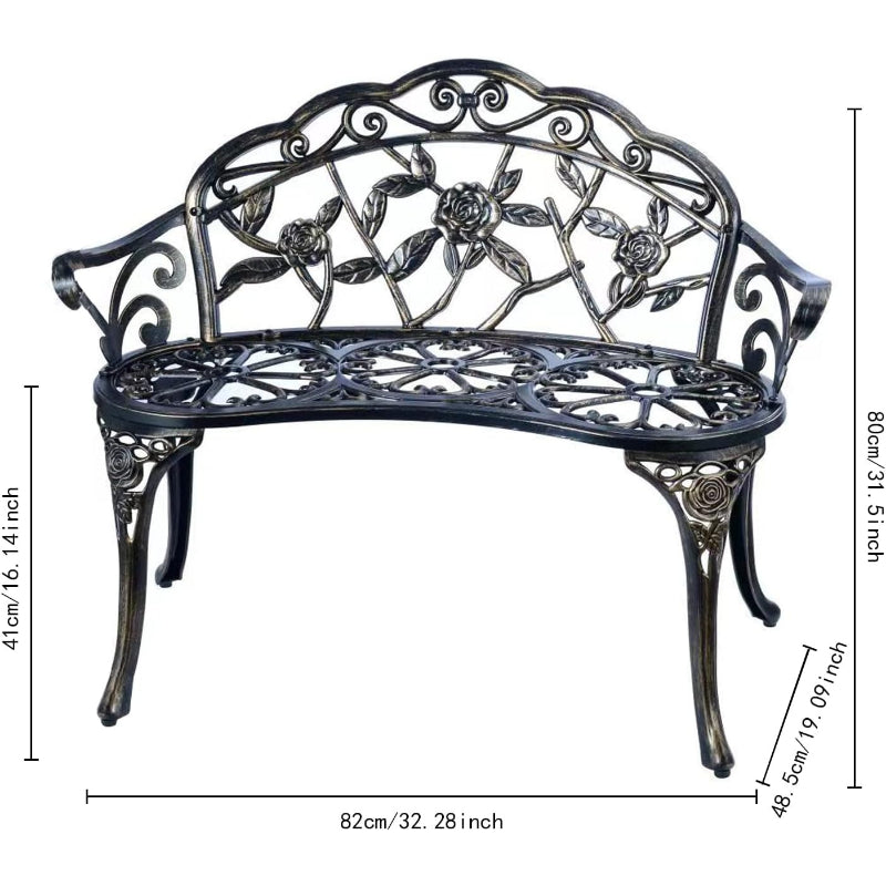 Cast Aluminum Floral Rose Outdoor Bench, Copper