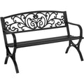 50" Floral Metal Outdoor Patio Bench, Black
