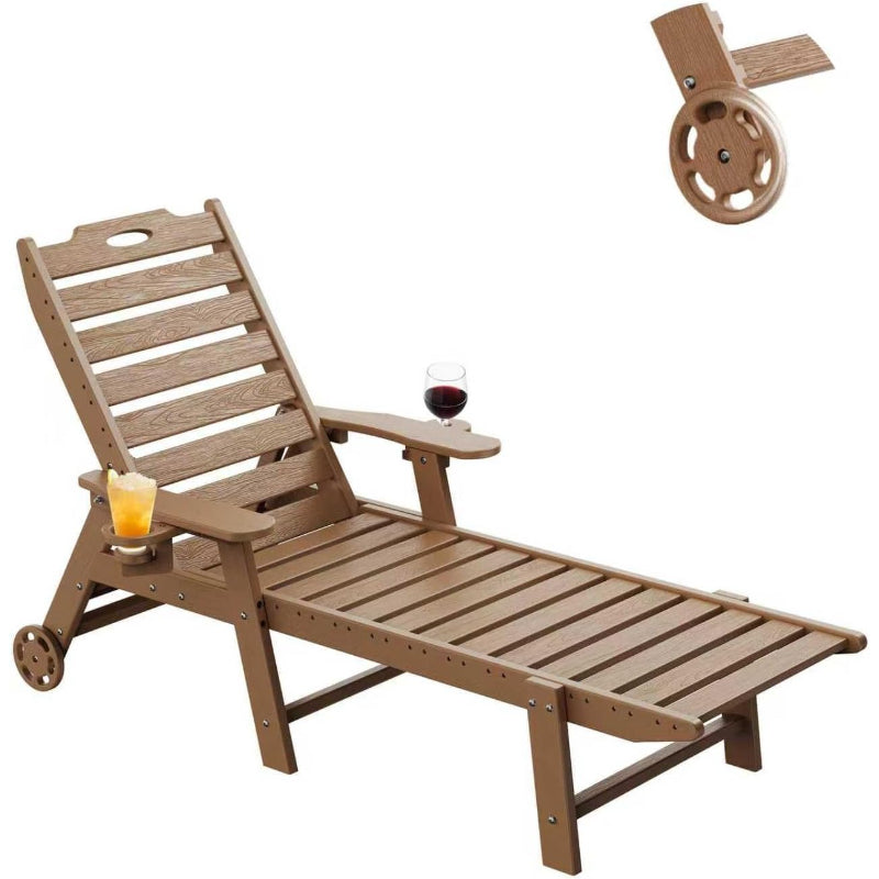 HDPE Patio Chaise Lounge with Wheels, Teak