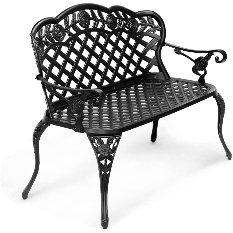 42.5" Antique Cast Aluminum Outdoor Bench, Black