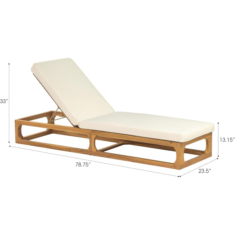 Wood Patio Chaise Lounge, Natural & Beige Cushion