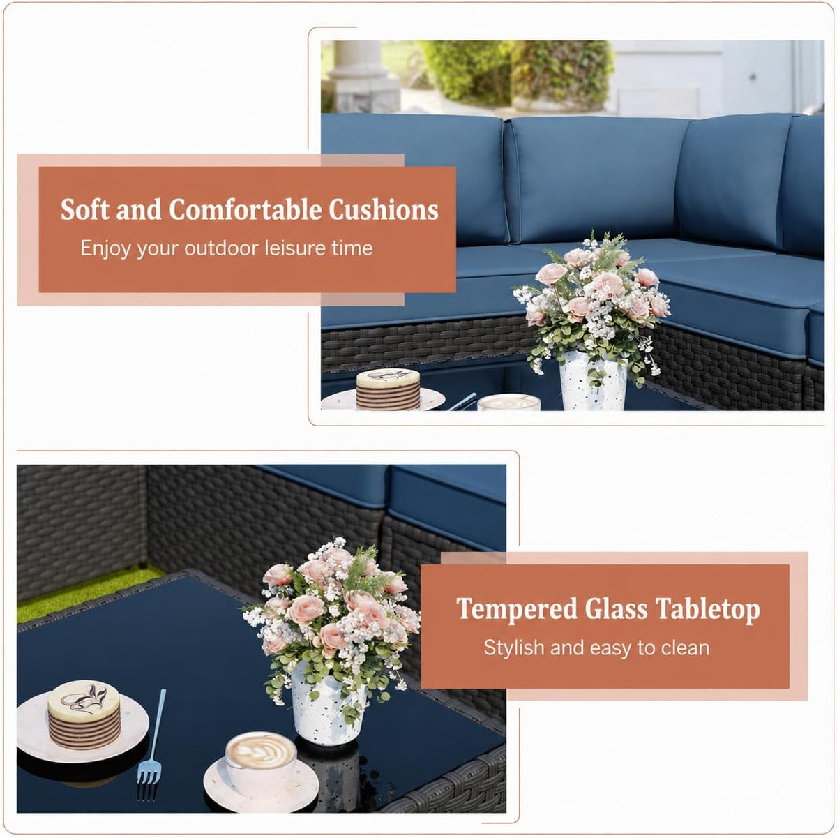 5‑Piece Wicker Patio Set with Thick Cushions