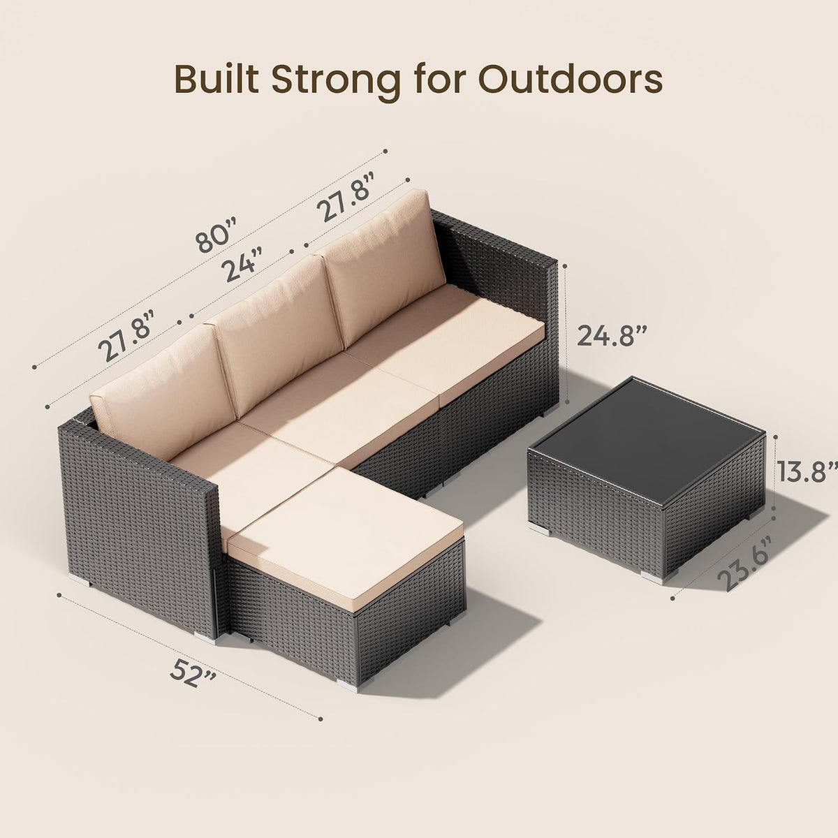 5‑Piece Patio Sofa Set, Khaki