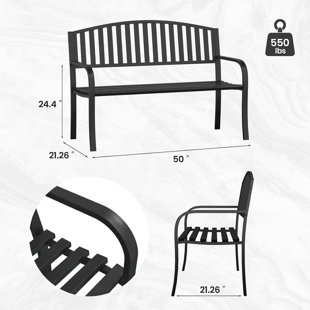 50" Heavy‑Duty Metal Outdoor Patio Bench