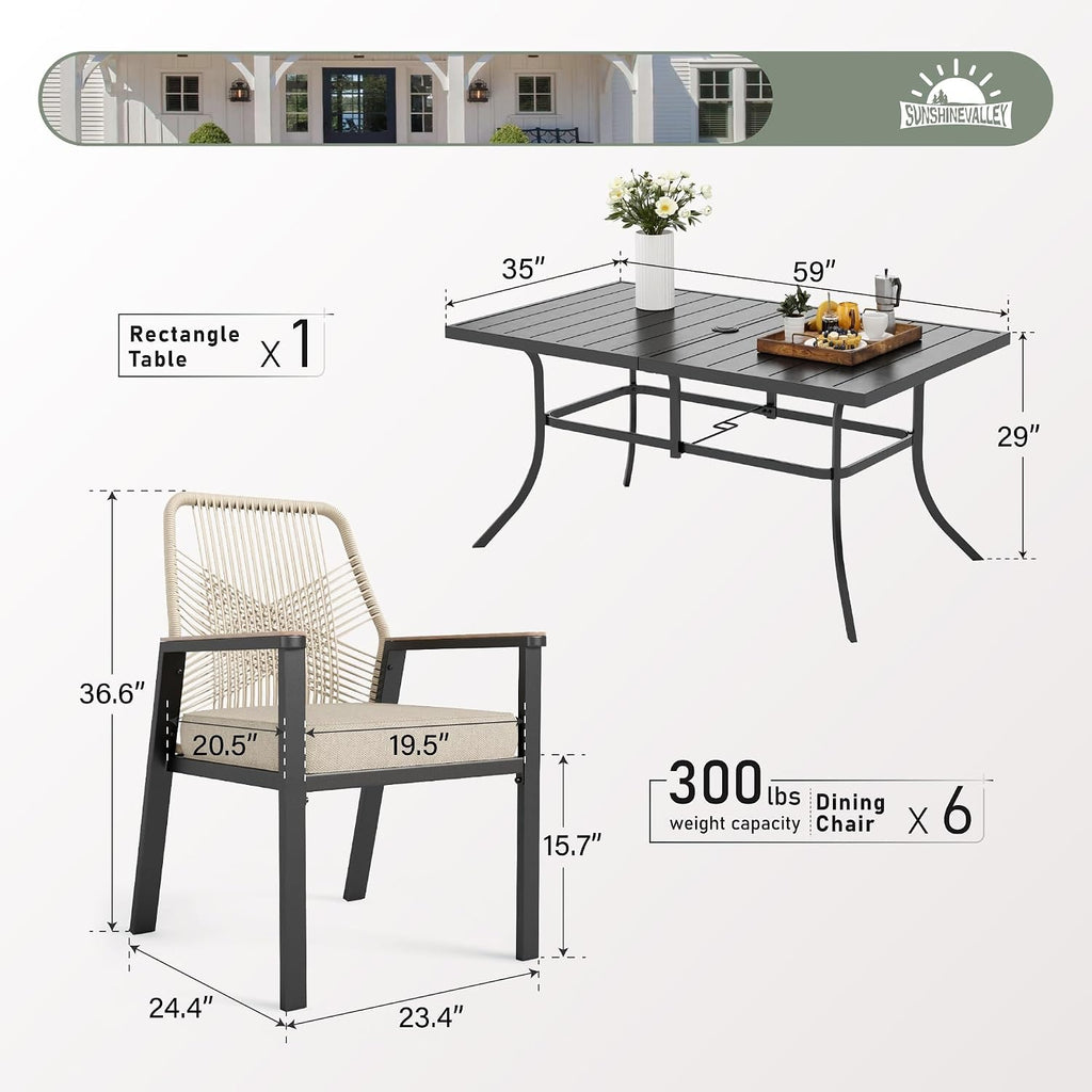 7‑Piece Rattan Patio Dining Set with Metal Table