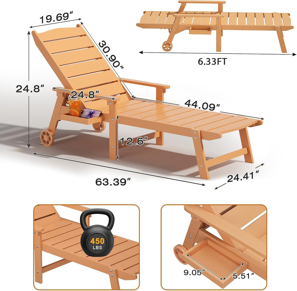 2‑Piece Full‑Length Patio Pool Lounge Chairs