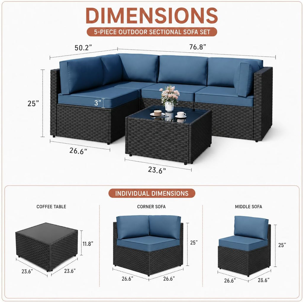 5‑Piece Wicker Patio Set with Thick Cushions