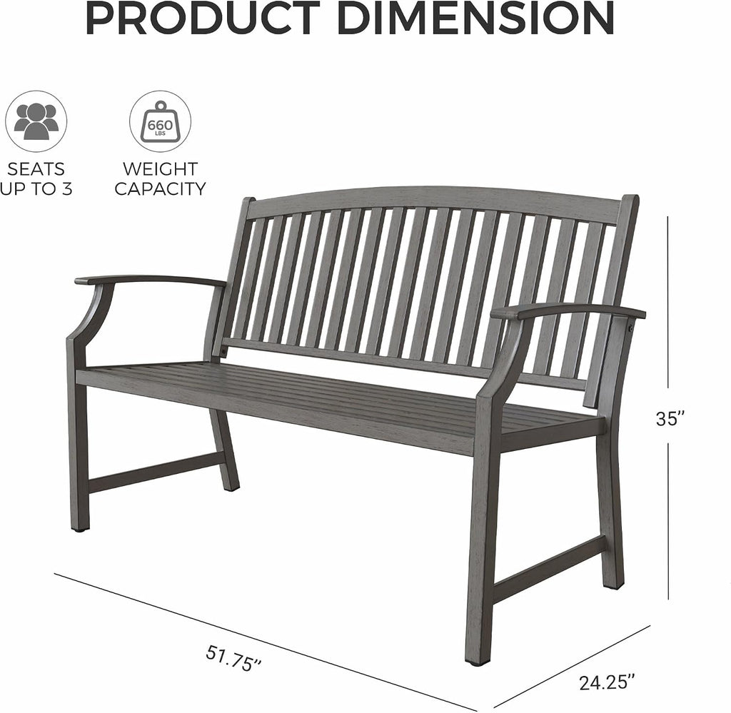 Farmhouse Faux Wood Grain Aluminum Bench, Gray