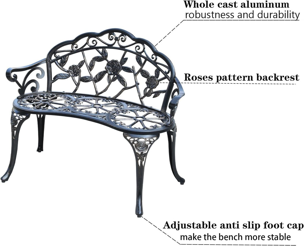 Cast Aluminum Outdoor Garden Bench, Bronze