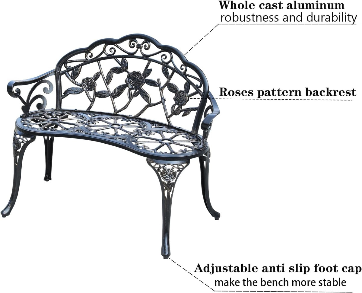 Cast Aluminum Outdoor Garden Bench, Bronze