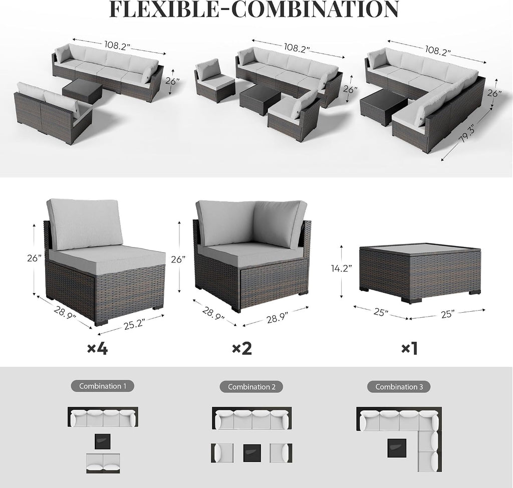 7‑Piece Wicker Rattan Patio Furniture Set