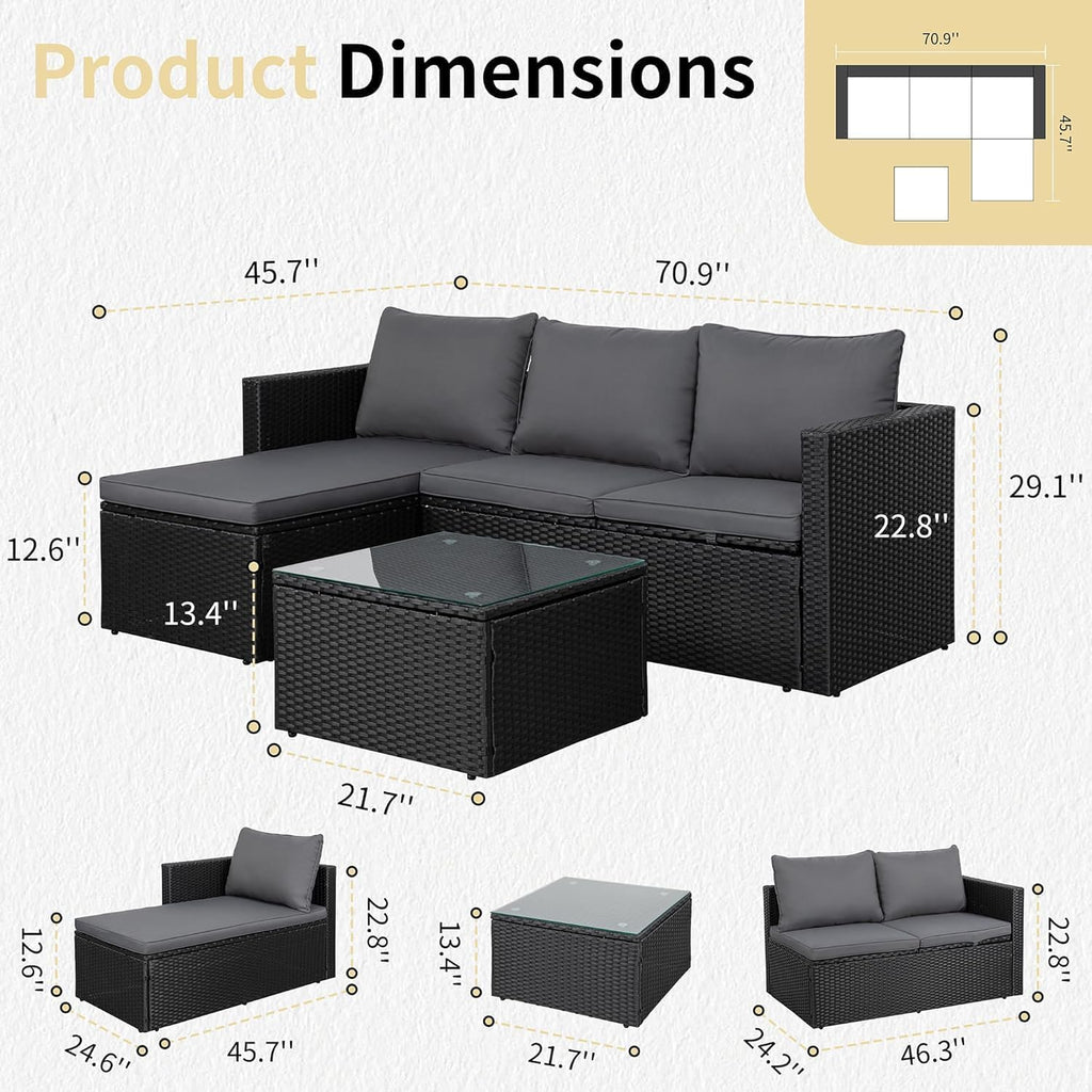 4‑Piece Wicker Patio Set with Fire Pit Table