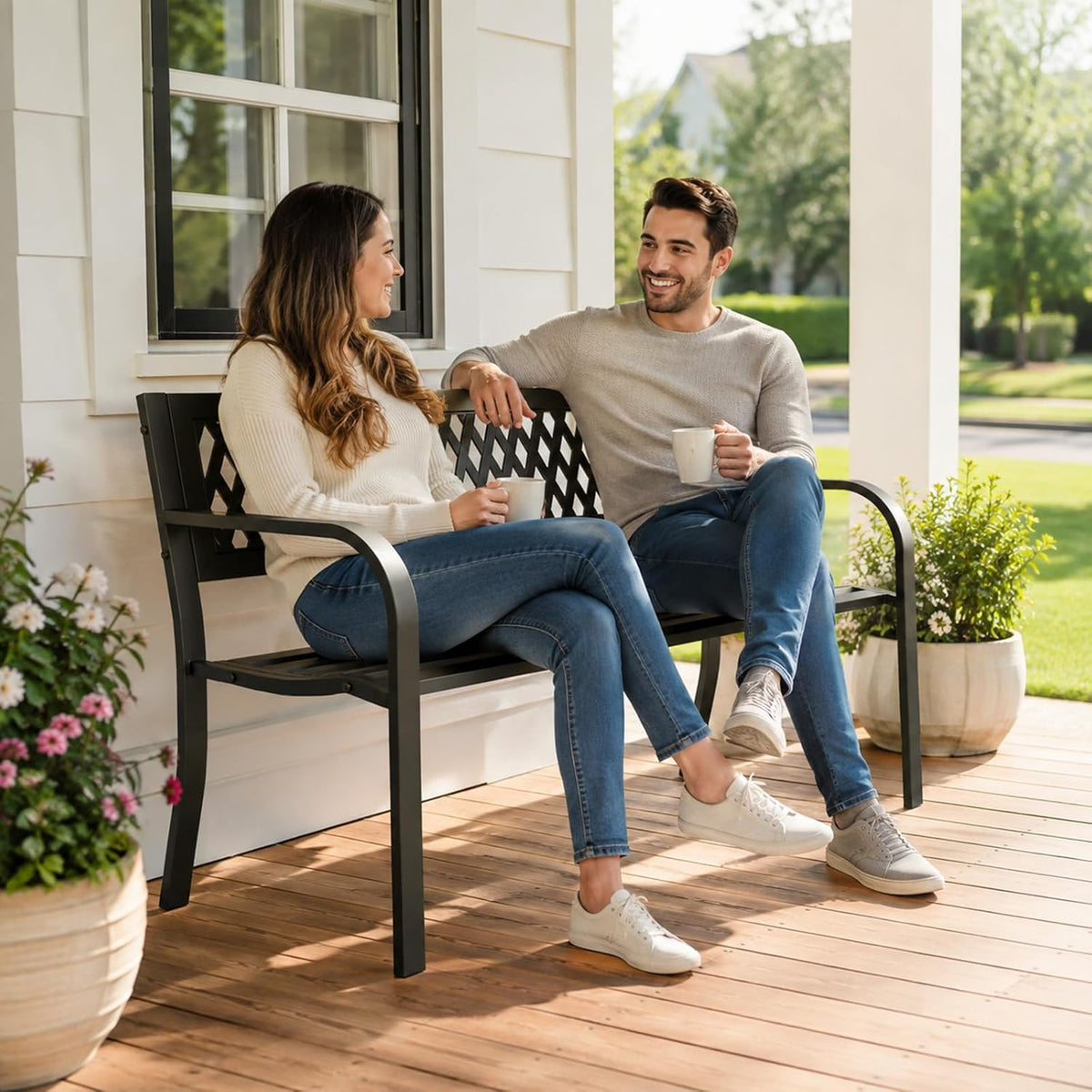 47" Backrest Outdoor Patio Bench, Black