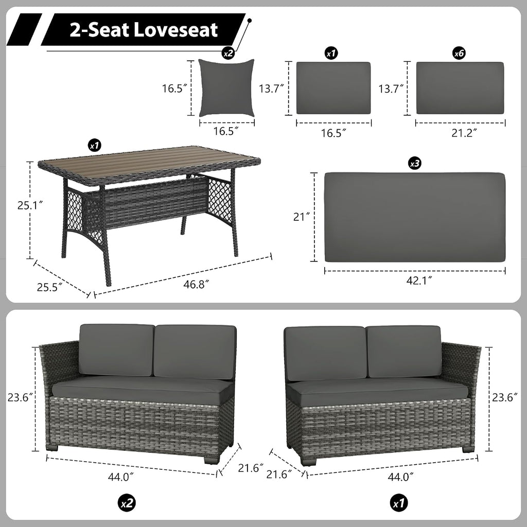 7‑Piece PE Wicker Patio Dining Set with Ottoman