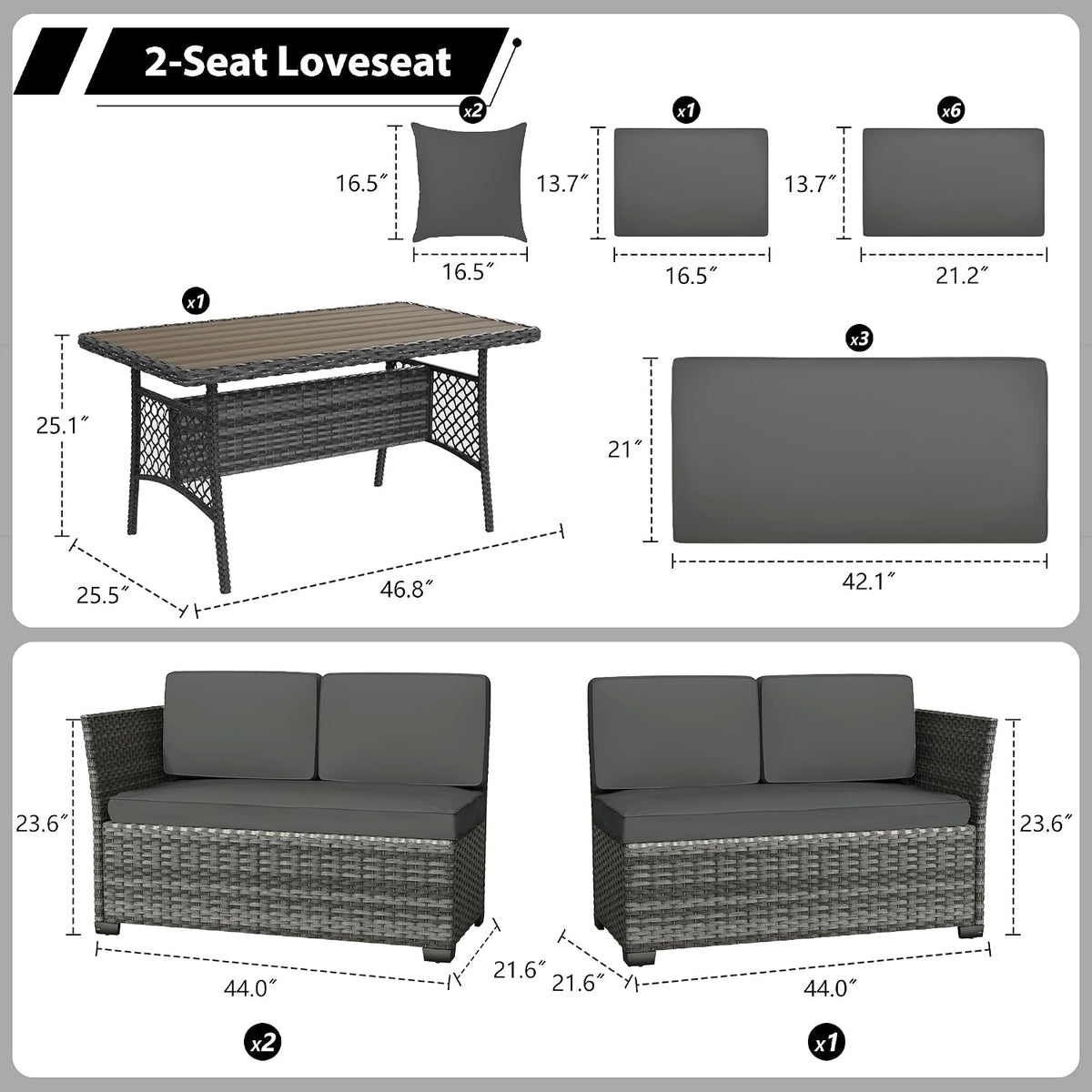 7‑Piece PE Wicker Patio Dining Set with Ottoman