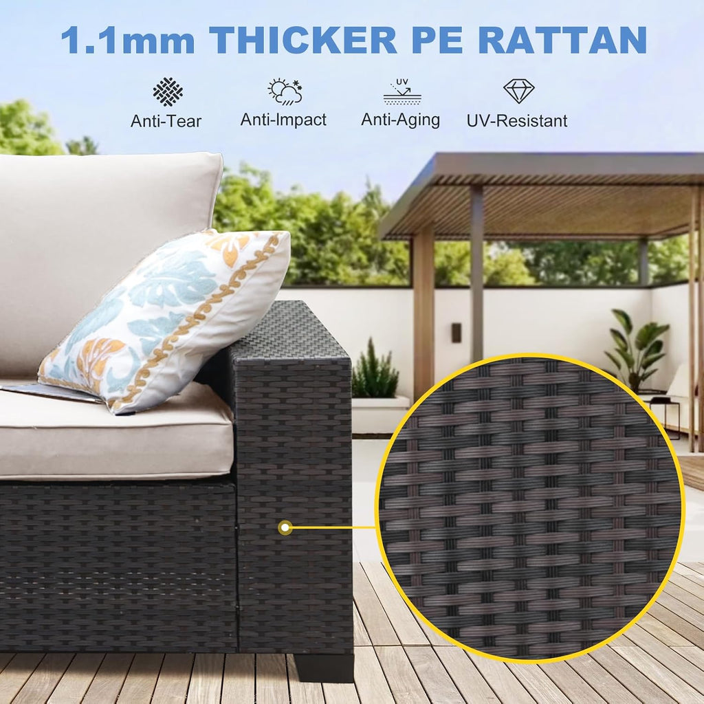 5‑Piece Wicker Patio Set with Cushions & Tea Table
