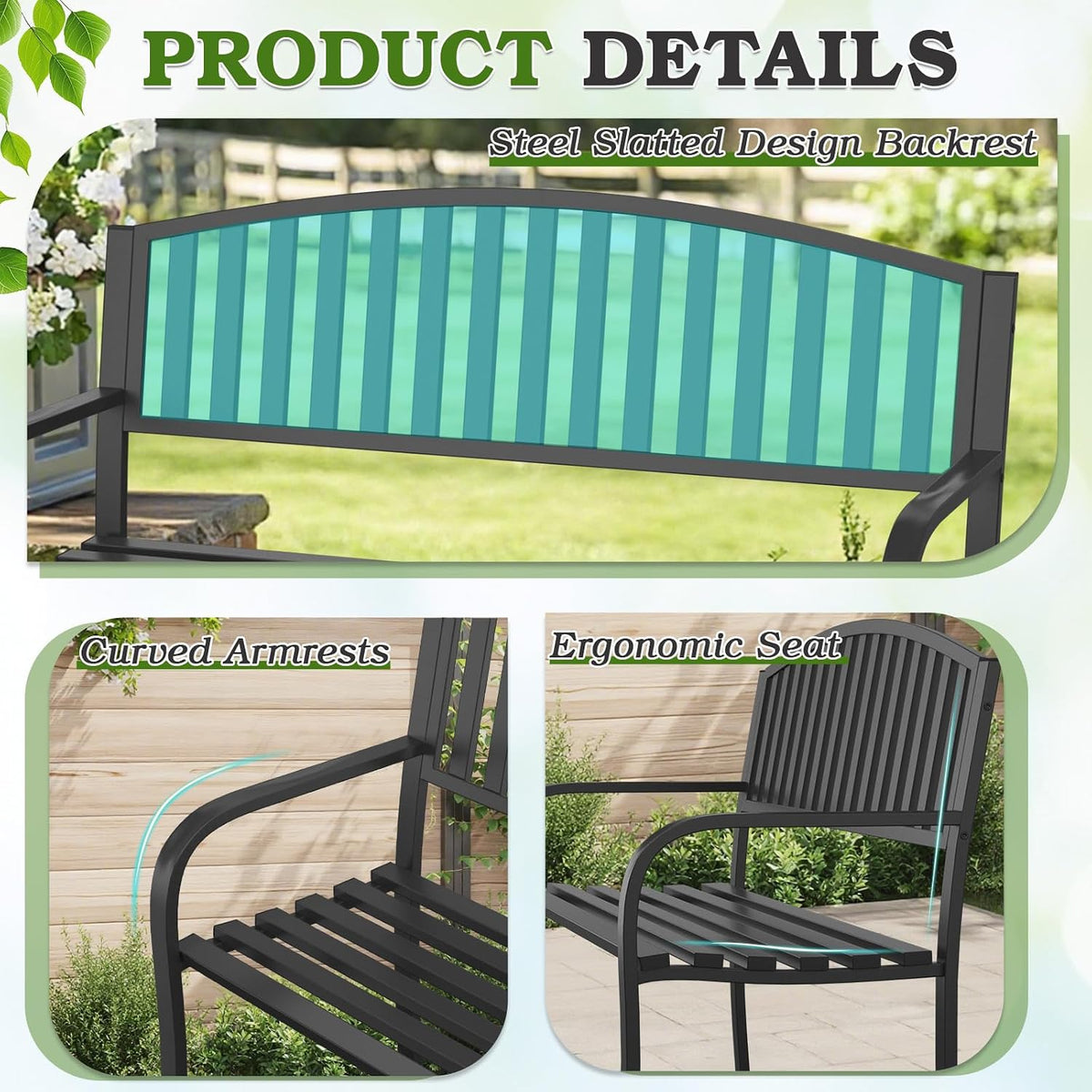 50" Heavy‑Duty Metal Outdoor Patio Bench