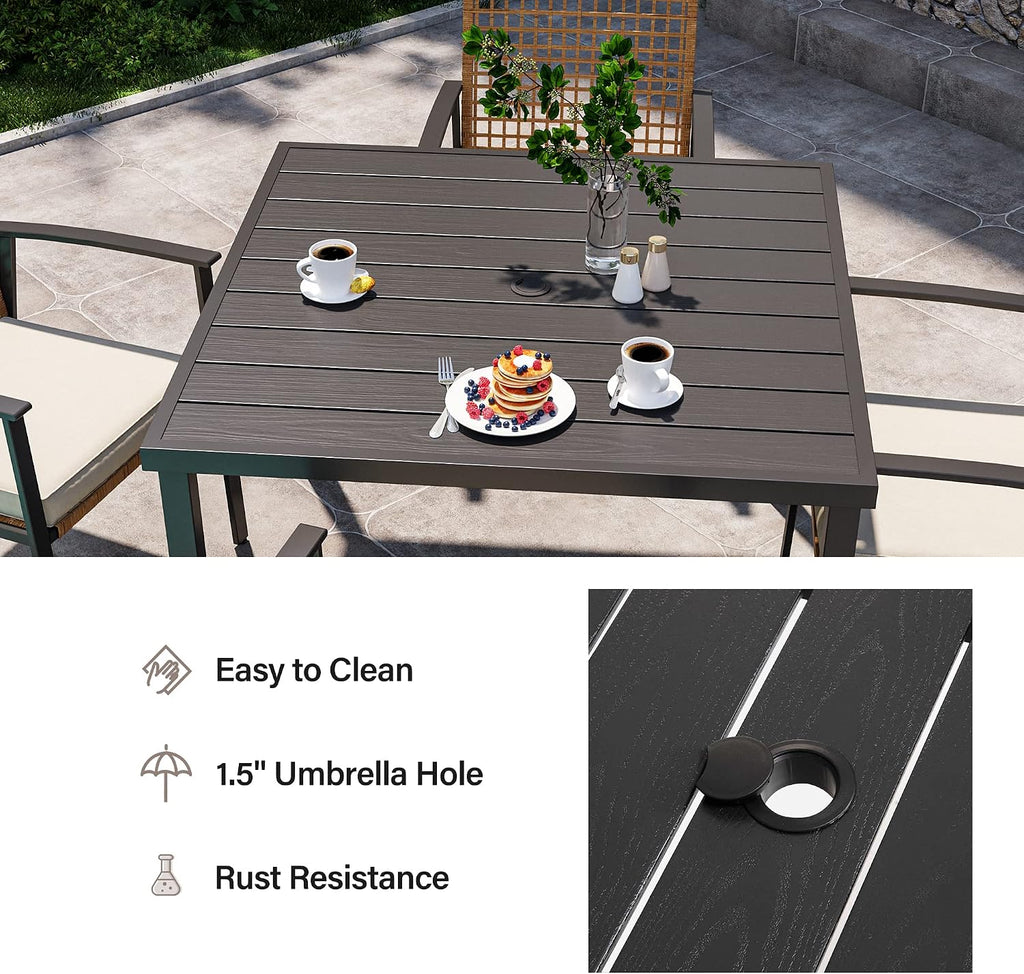 5‑Piece Wicker Patio Dining Set, Umbrella Hole Table