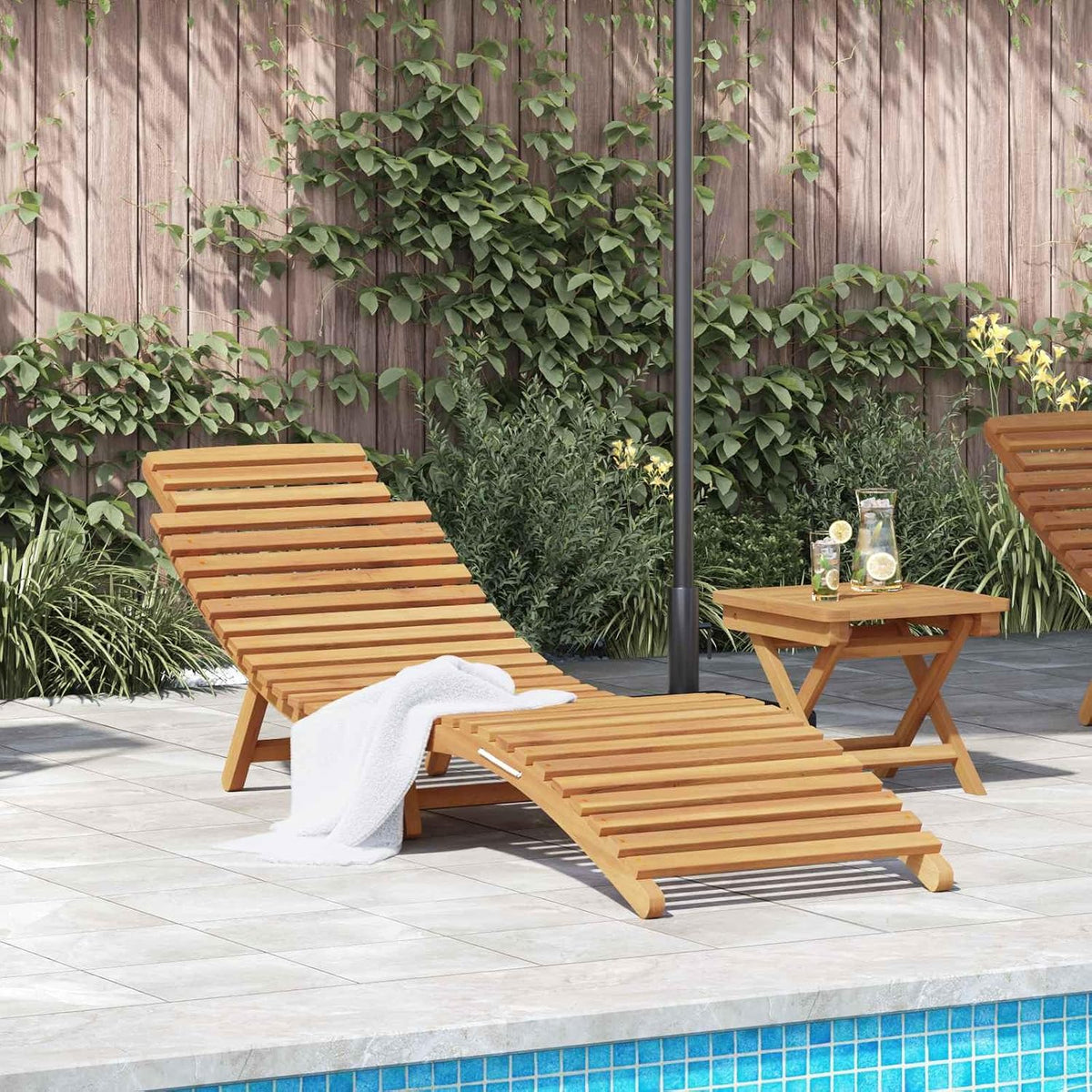 Foldable Solid Teak Outdoor Sun Lounger, Brown
