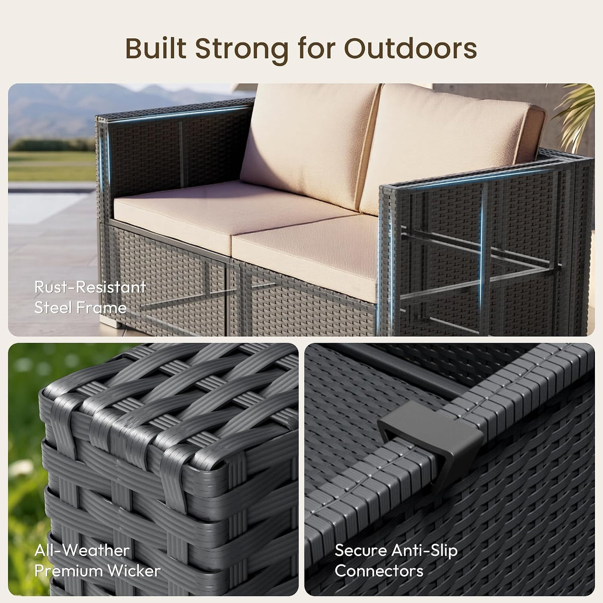 5‑Piece Patio Sofa Set, Khaki