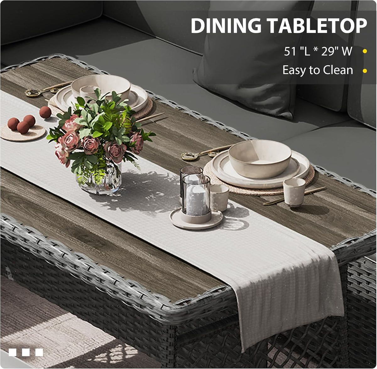 7‑Piece PE Wicker Patio Dining Set with Ottoman