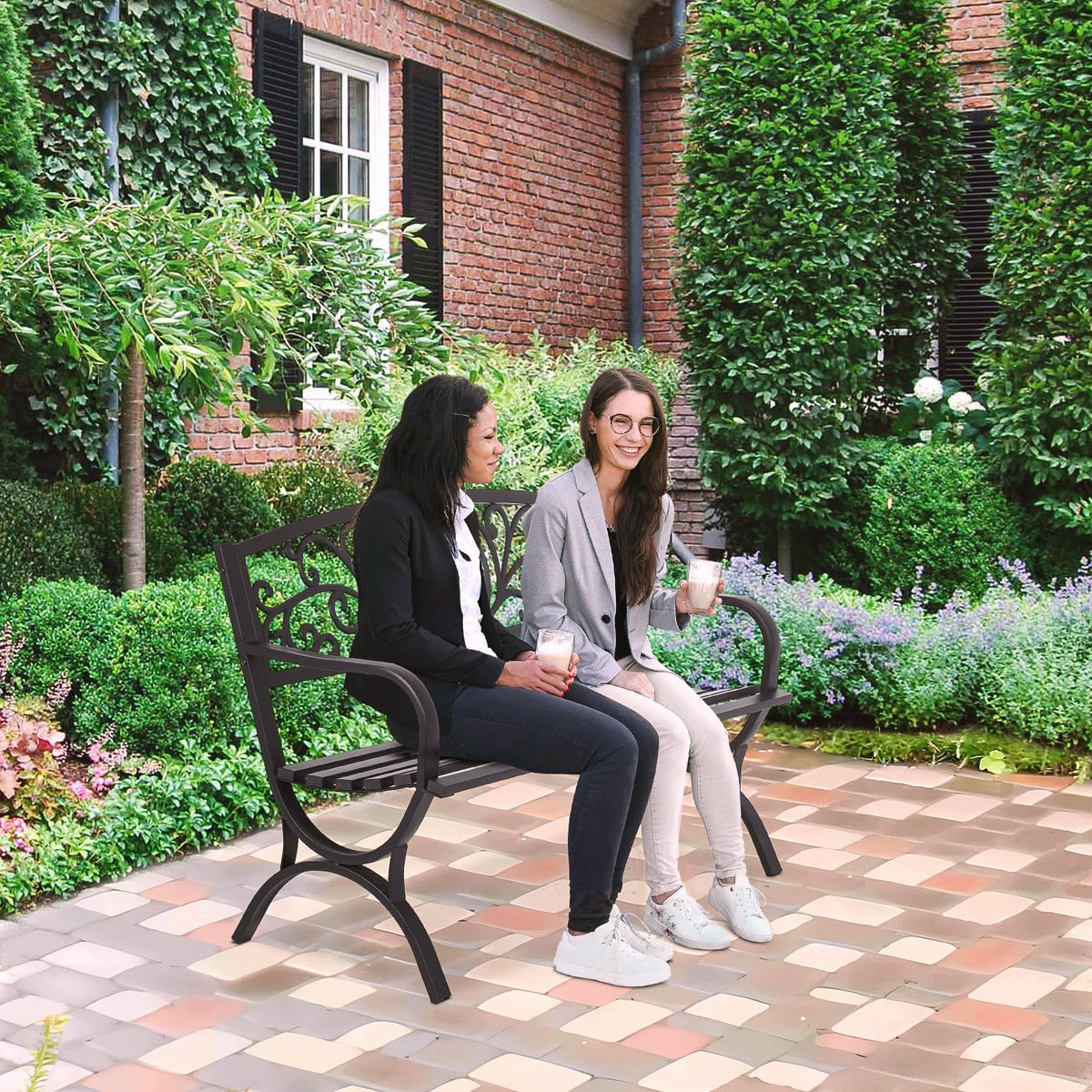 50" Black Outdoor Garden Bench, 485‑Lbs Capacity