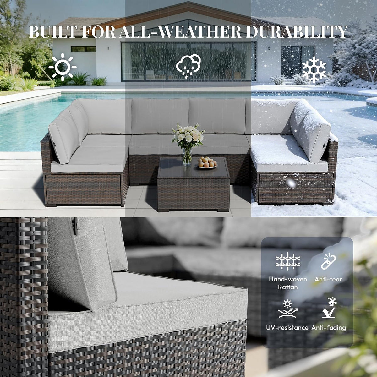 7‑Piece Wicker Rattan Patio Furniture Set