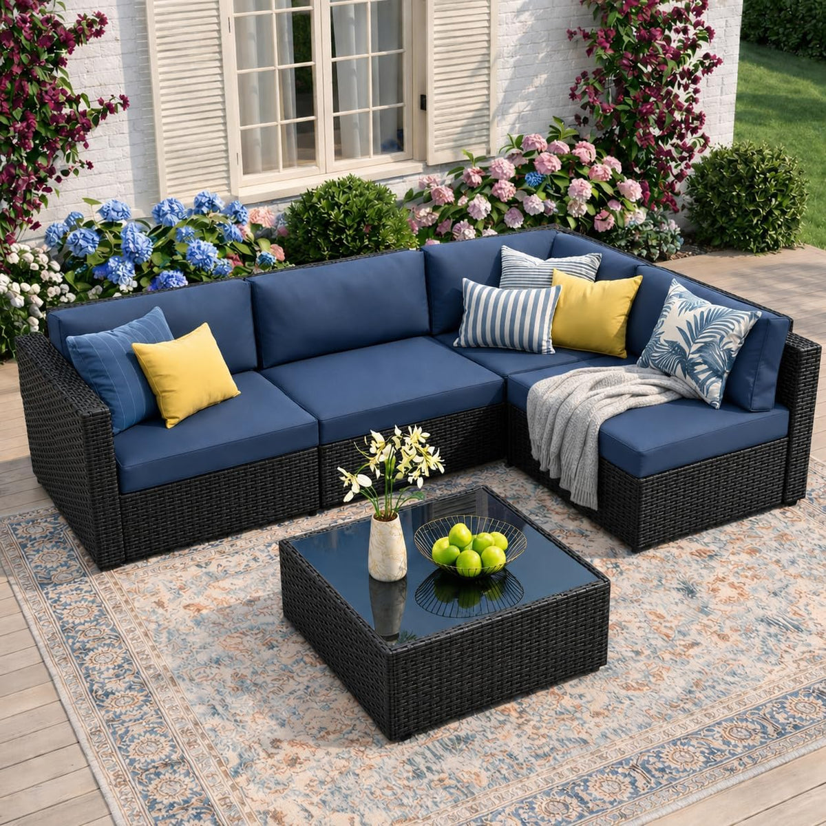 5‑Piece Wicker Patio Set with Thick Cushions