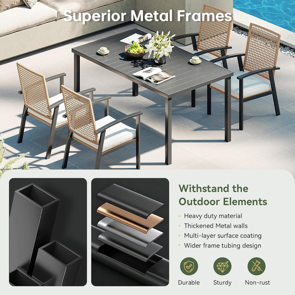 5‑Piece Wicker Patio Dining Set with Umbrella Hole