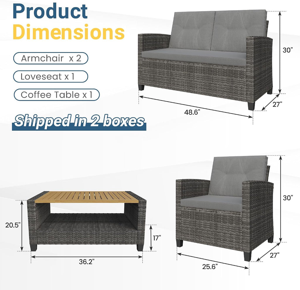 4‑Piece Patio Furniture Set with Wood Table & Cushions