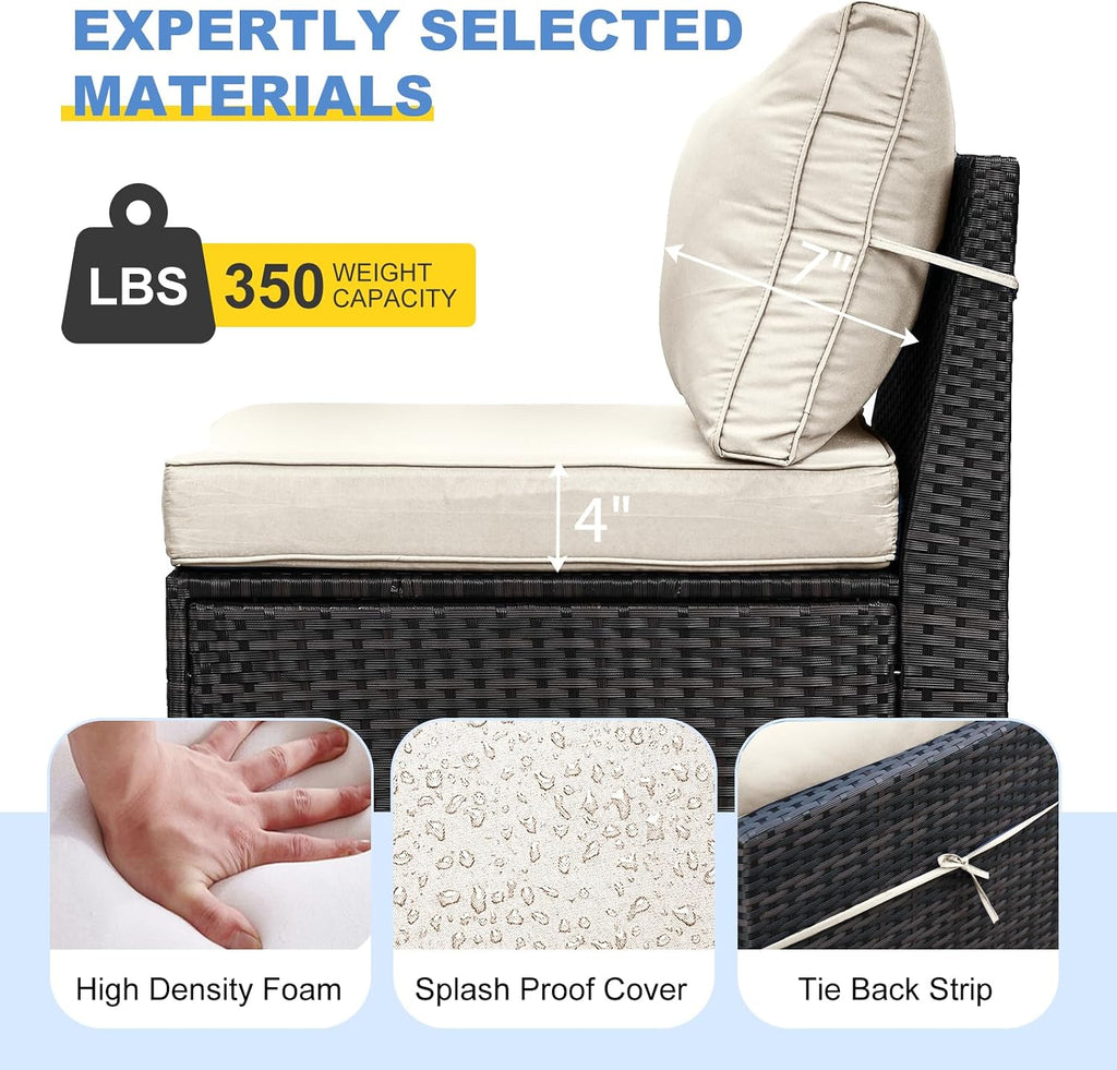 5‑Piece Wicker Patio Set with Cushions & Tea Table