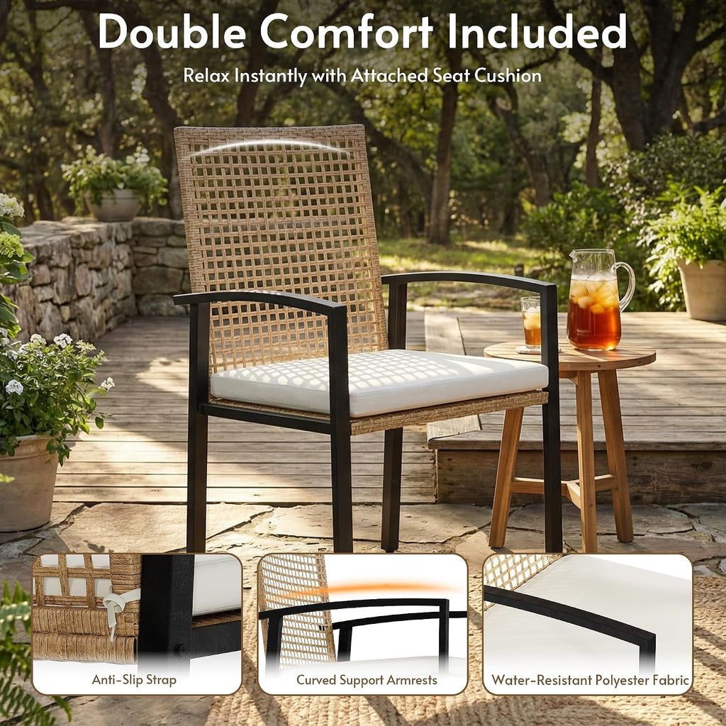 7‑Piece Wicker Patio Dining Set, Aluminum Woodgrain Table