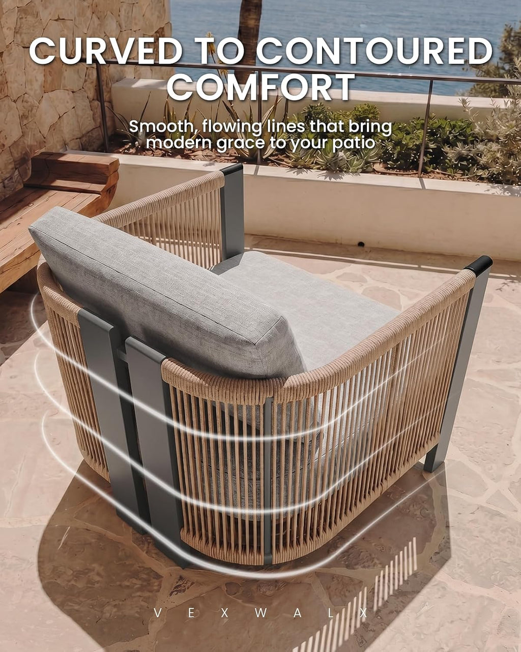 4‑Piece Woven Rope Patio Set, Thick Cushion Aluminum Frame