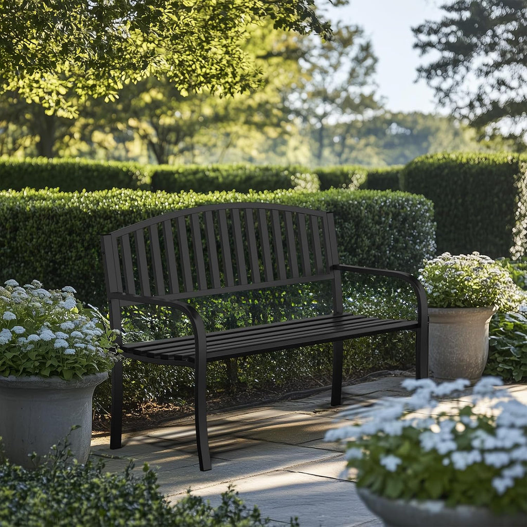 50" Heavy‑Duty Metal Outdoor Patio Bench
