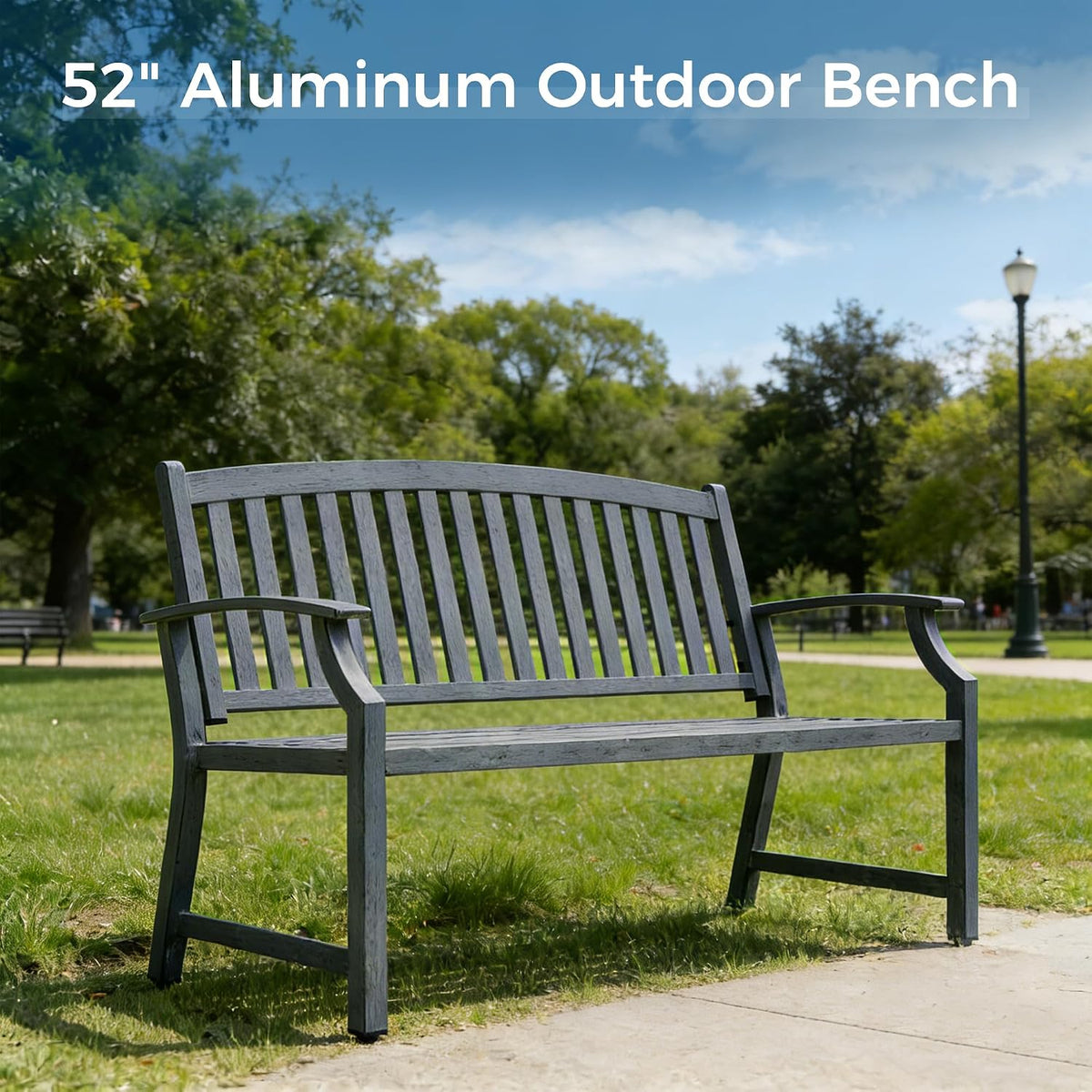 52" Farmhouse Outdoor Bench, Faux Wood Grain, Weathered Blue