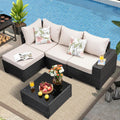 5‑Piece Wicker Patio Set with Cushions & Tea Table