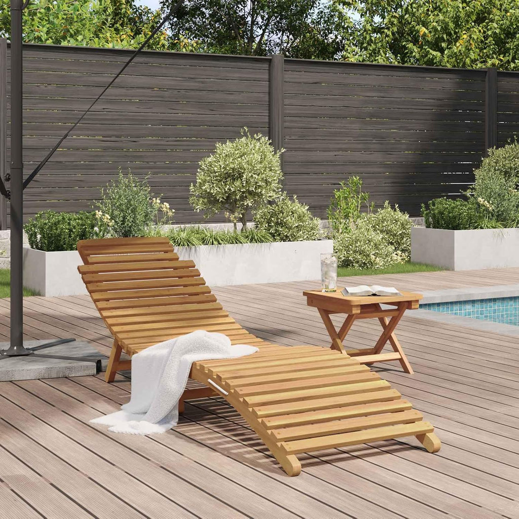 Foldable Solid Teak Outdoor Sun Lounger, Brown