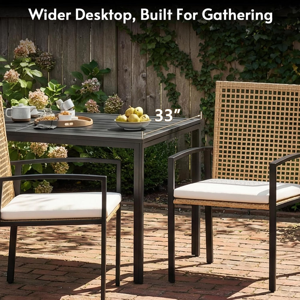 7‑Piece Wicker Patio Dining Set, Aluminum Woodgrain Table