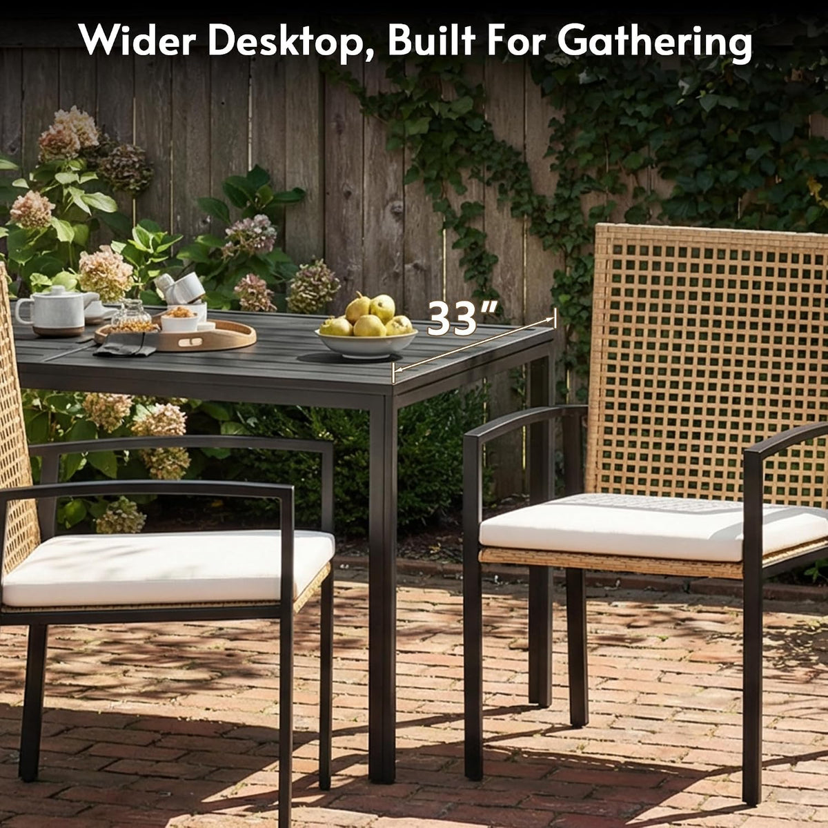 7‑Piece Wicker Patio Dining Set, Aluminum Woodgrain Table