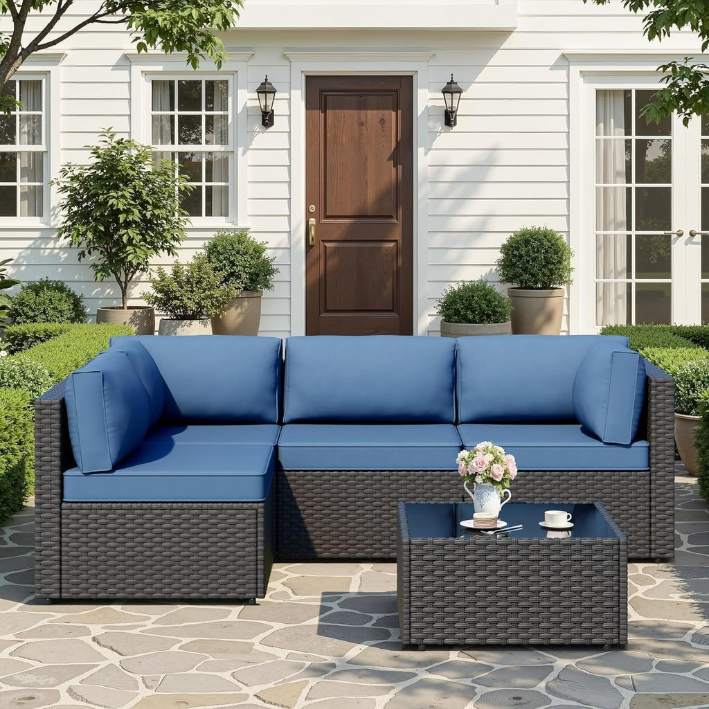 5‑Piece Wicker Patio Set with Thick Cushions
