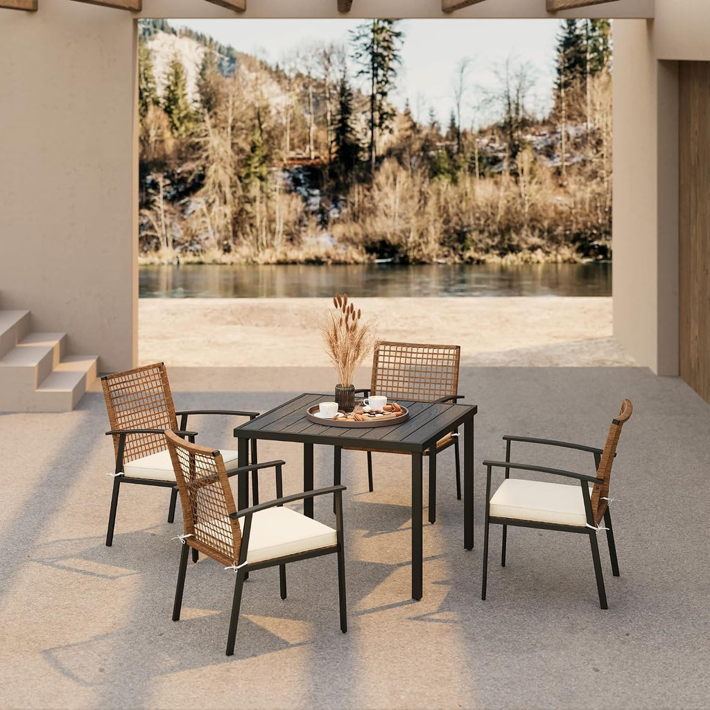 5‑Piece Wicker Patio Dining Set, Umbrella Hole Table