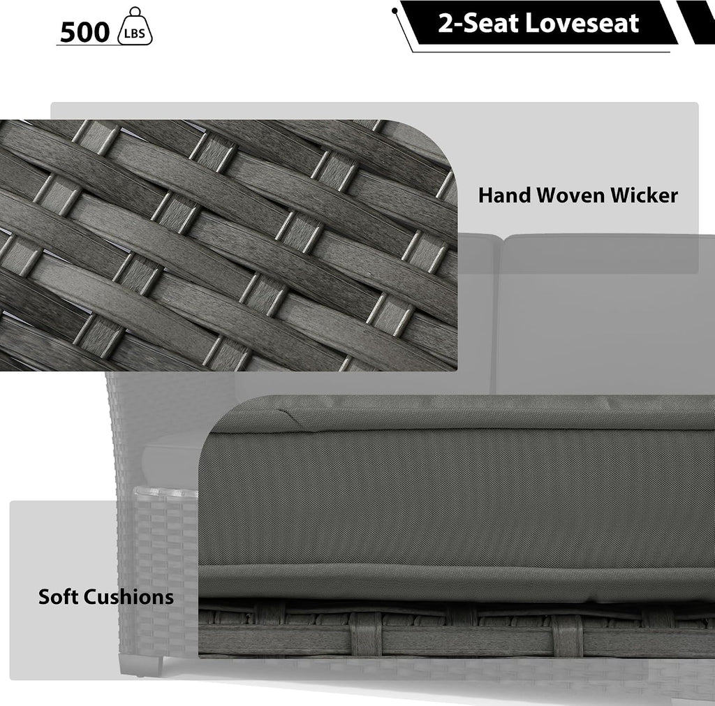 7‑Piece PE Wicker Patio Dining Set with Ottoman