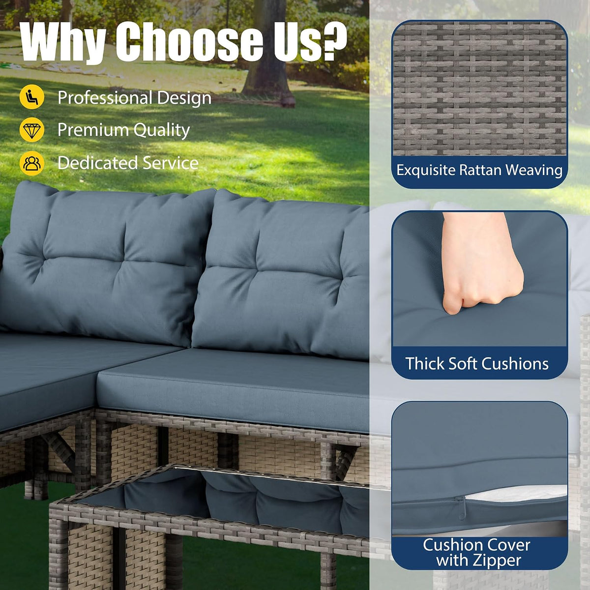 3‑Piece Wicker Patio Furniture Set with Cushions