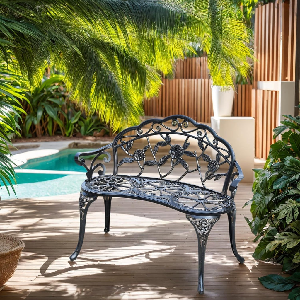 Cast Aluminum Outdoor Garden Bench, Bronze