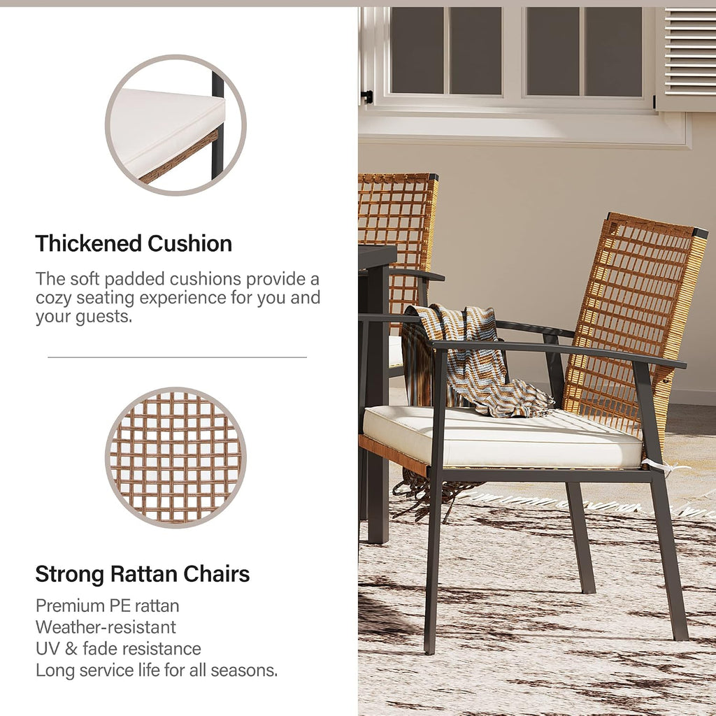 5‑Piece Wicker Patio Dining Set, Umbrella Hole Table