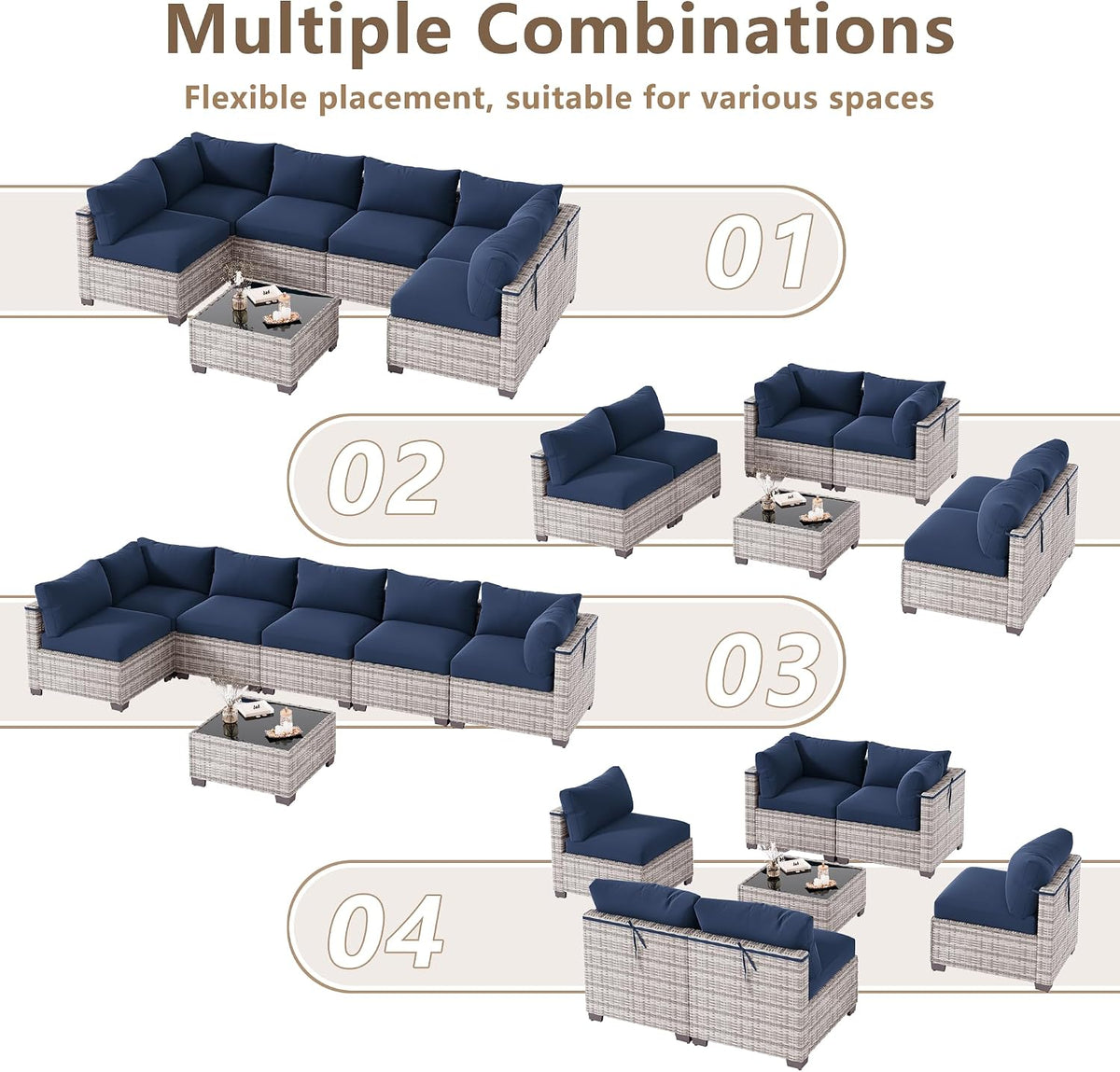 7‑Piece Wicker Patio Sectional Set with Table & Cushions