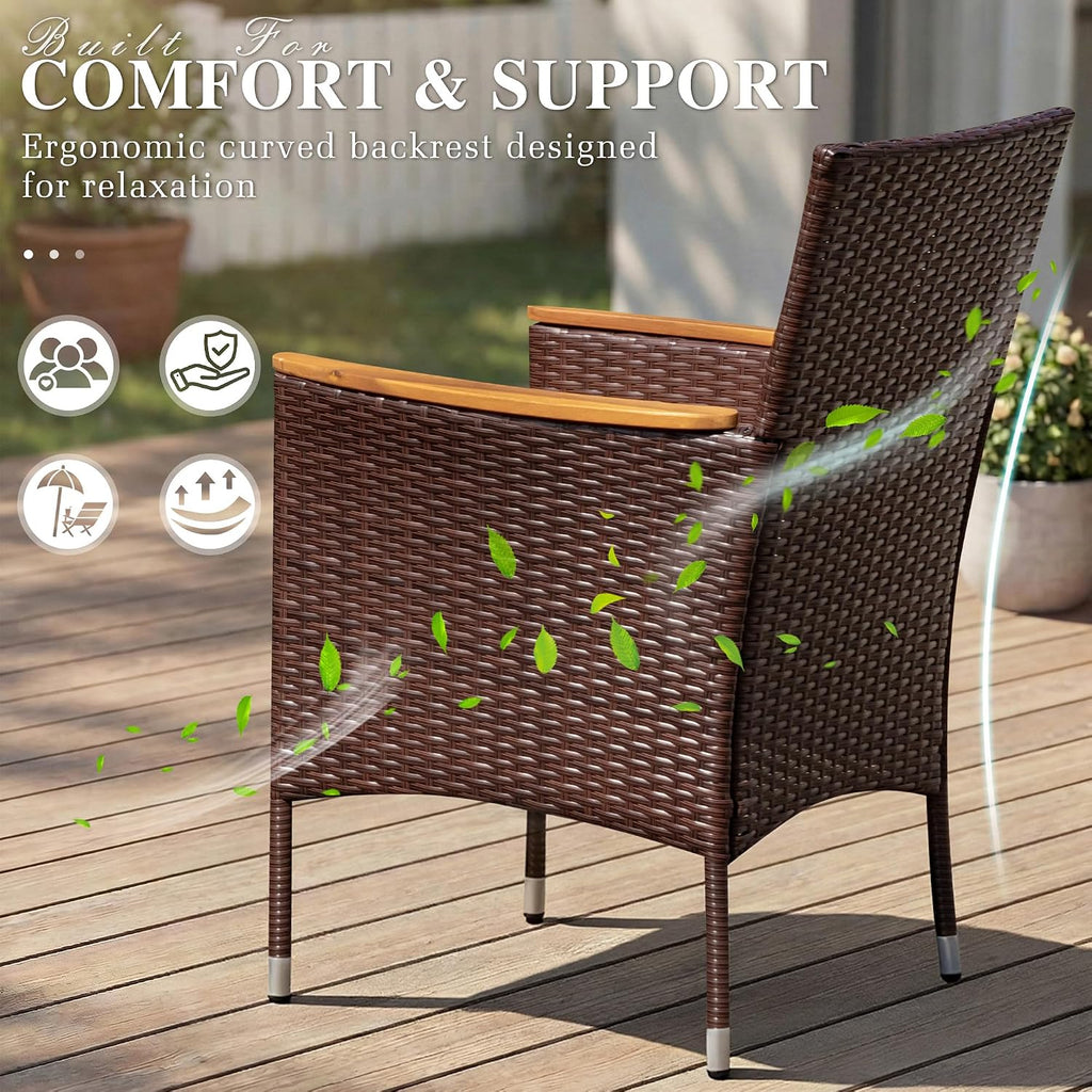 9 PCS Acacia Wood Patio Dining Set, Brown Rattan