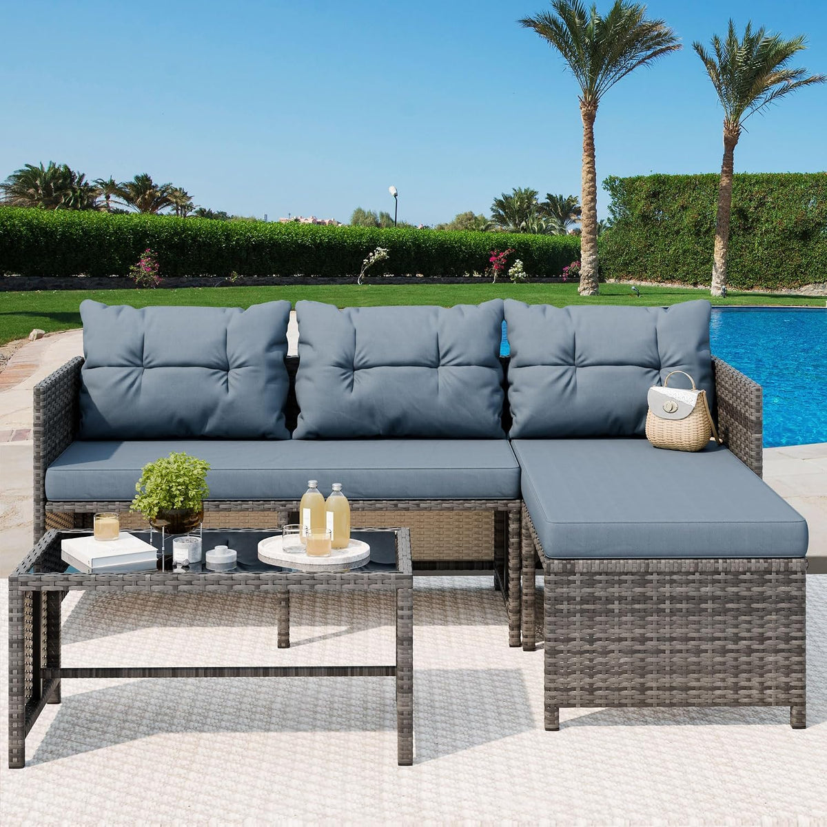 3‑Piece Wicker Patio Furniture Set with Cushions